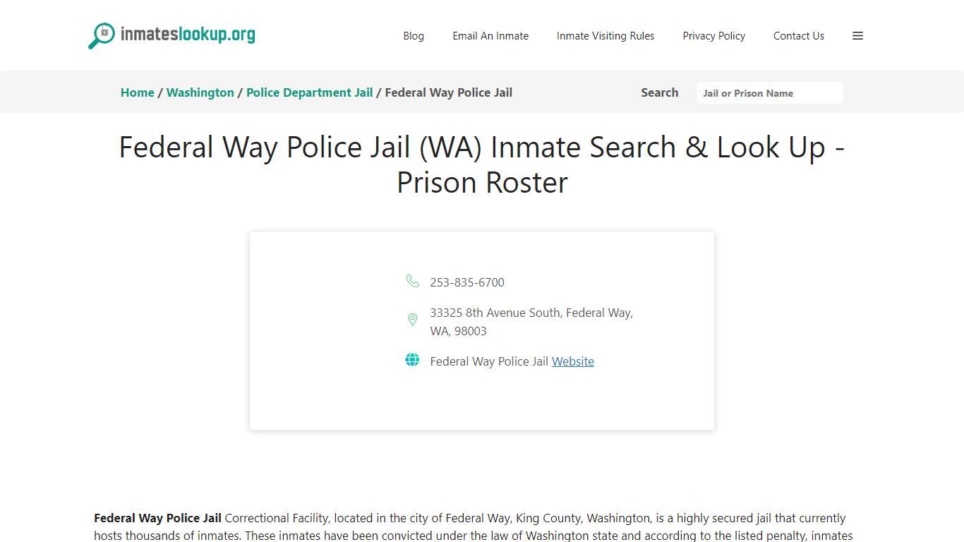 Federal Way Police Jail (WA) Inmate Search & Look Up - Prison Roster