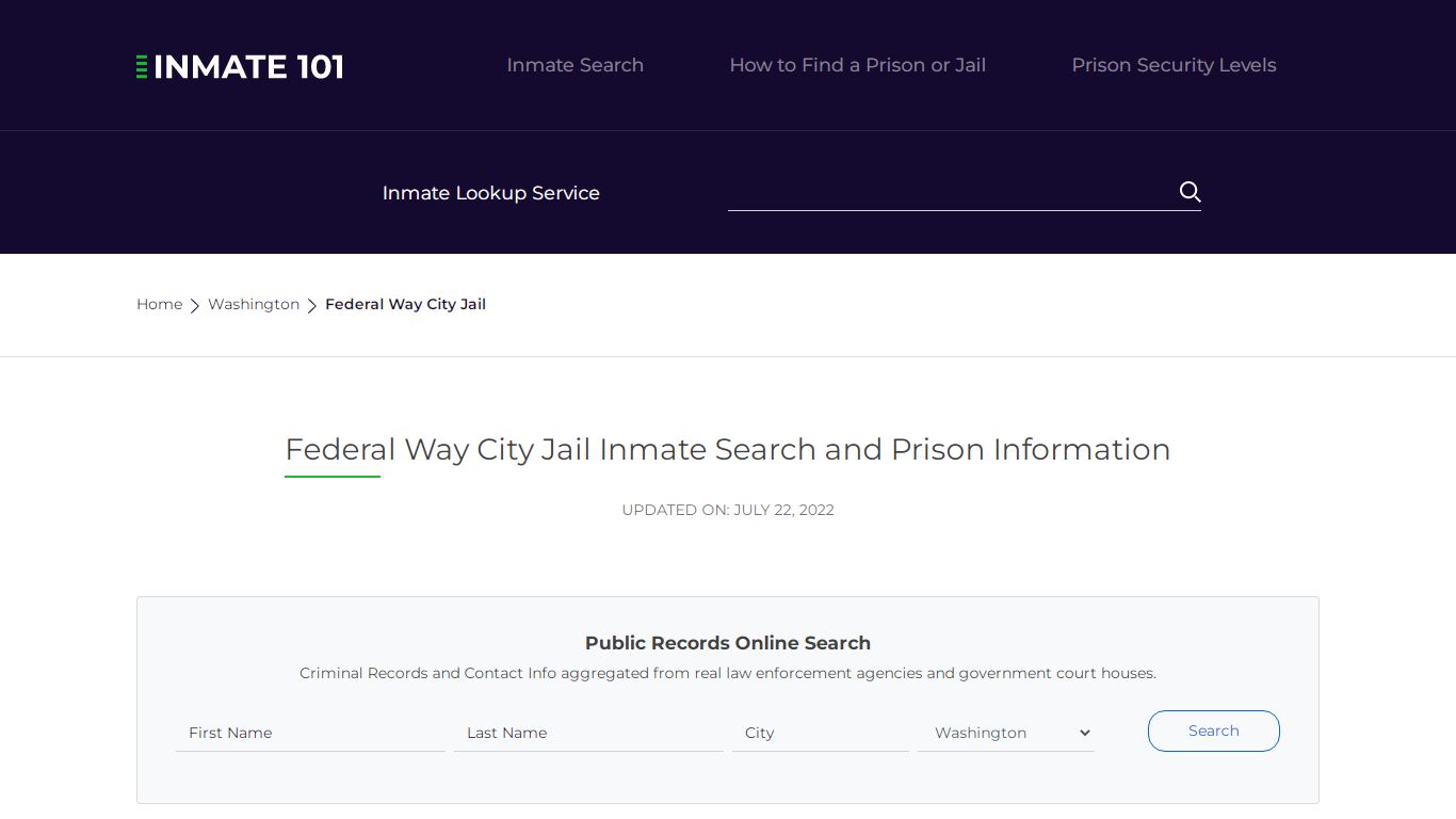 Federal Way City Jail Inmate Search and Prison Information